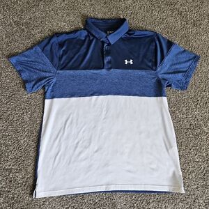 Under Armour Playoff Polo Shirt Mens XL Blue White Golf Performance Polyester